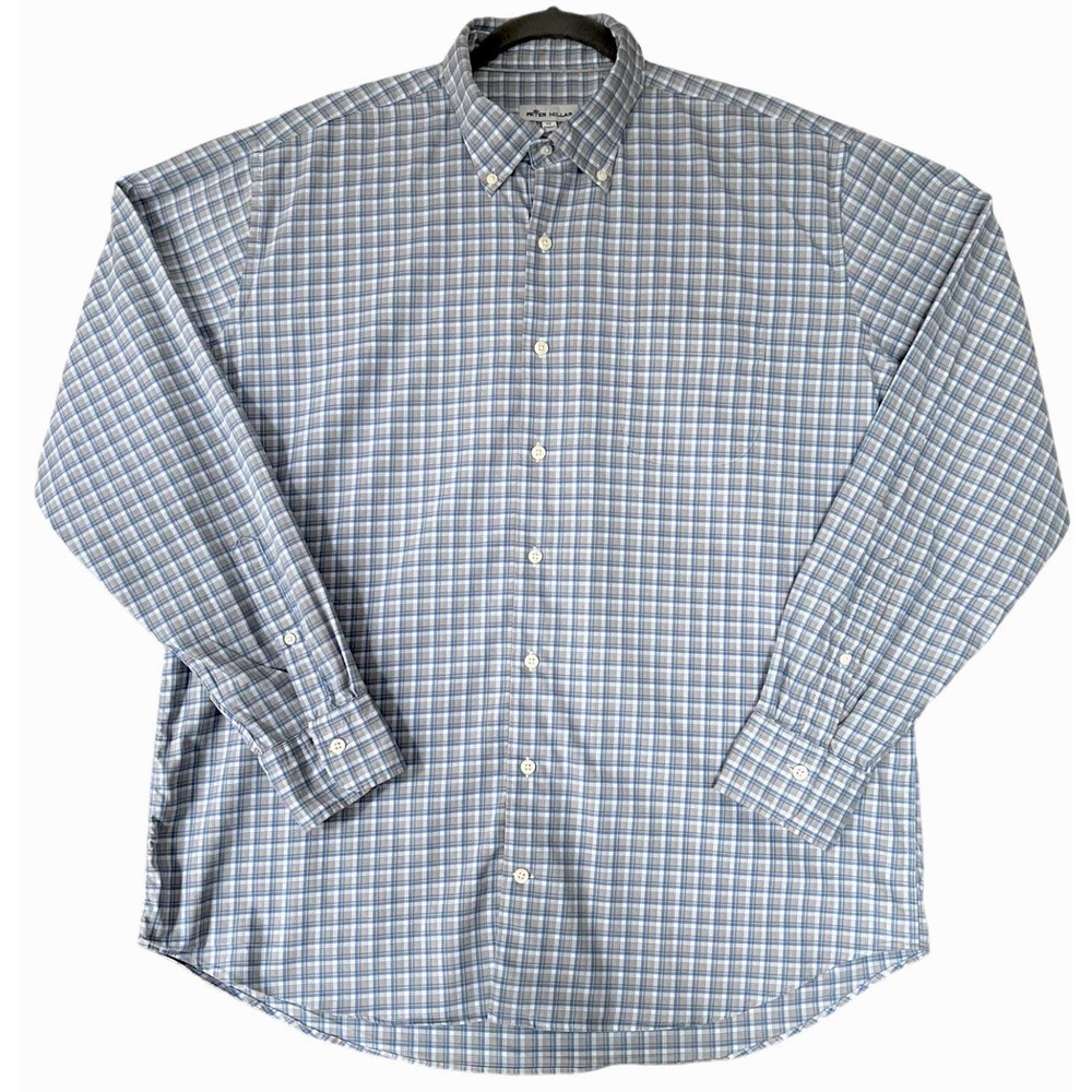 Peter Millar Shirt‎ Men's Size XL Button Down Blue White Orange Pink Plaid